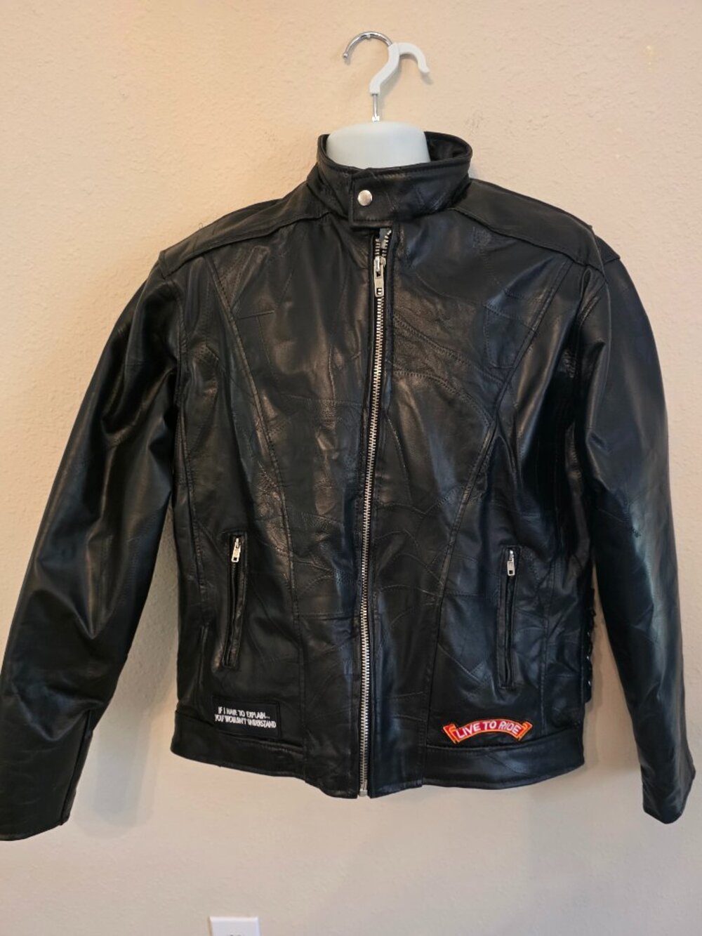 Diamond Plate Buffalo Leather Men's Motorcycle jacket, Size Large